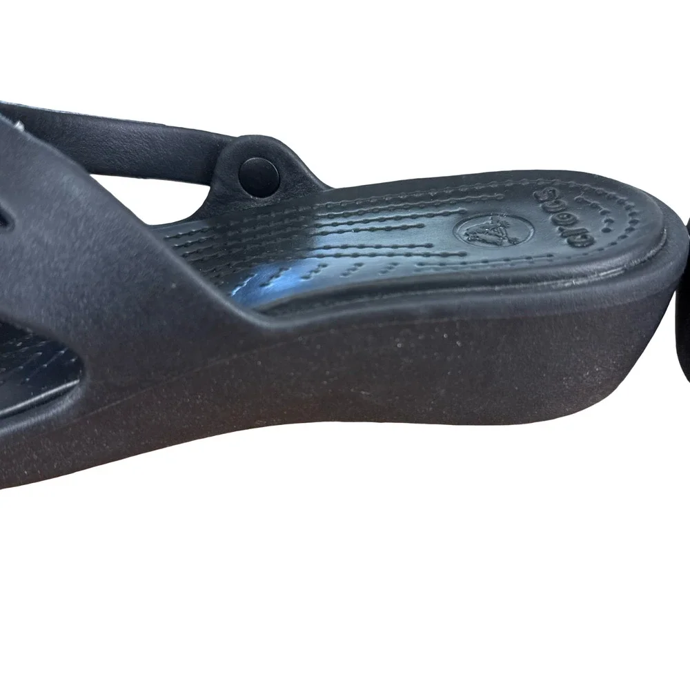 Crocs Patricia Wedge Sandals Black Slip On Slides Strappy Open Toe Shoes sz 8